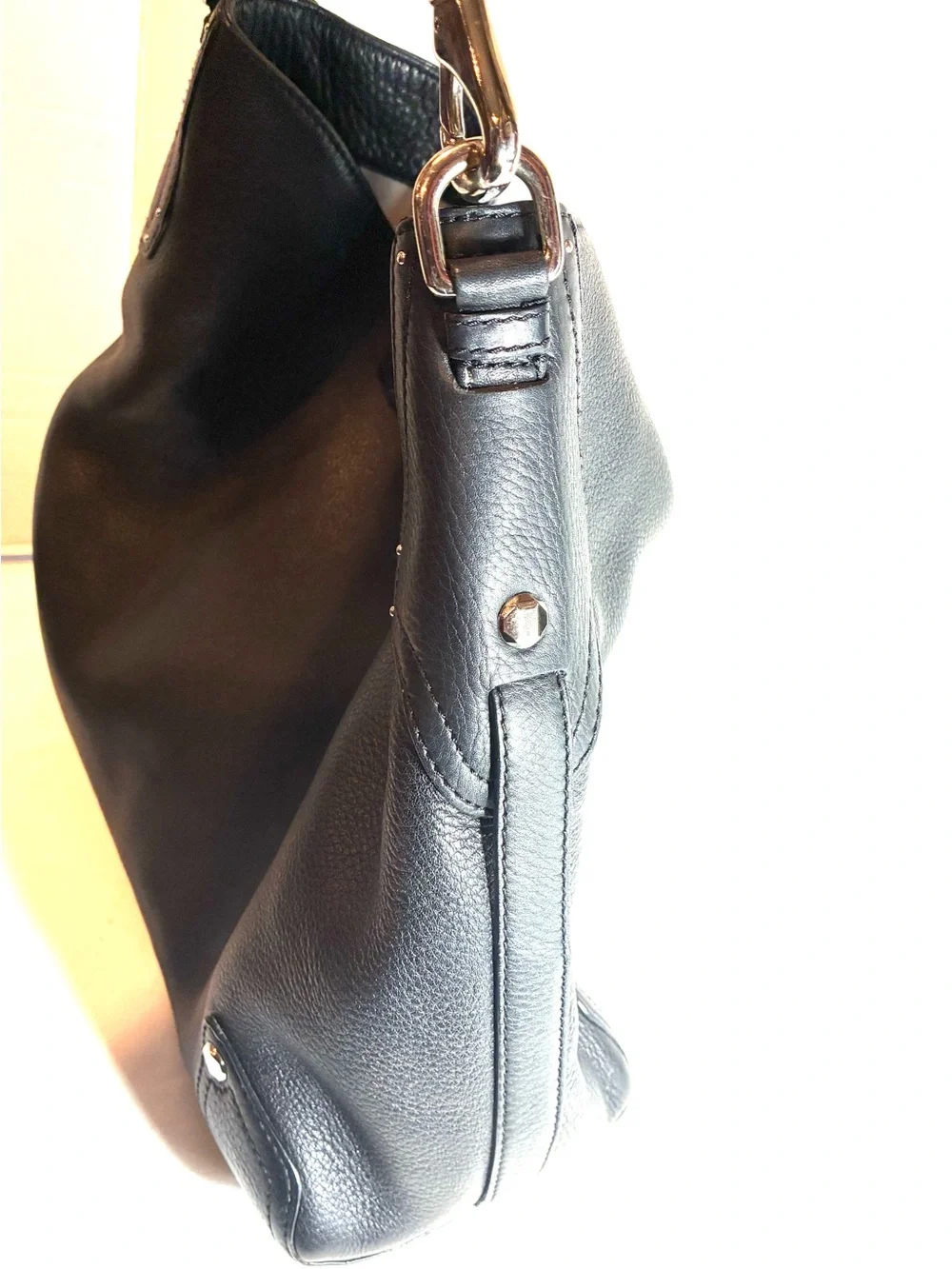 Cole Haan Black Pebbled Leather Hobo Handbag Short Shoulder Strap Silver HW